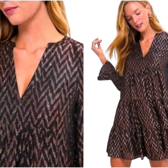 Tuckernuck Pomander Place Copper Metallic Kenzo Relaxed VNeck Size Med Dress - Picture 4 of 8